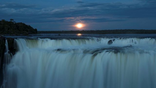 Iguazu Falls With Full Moon